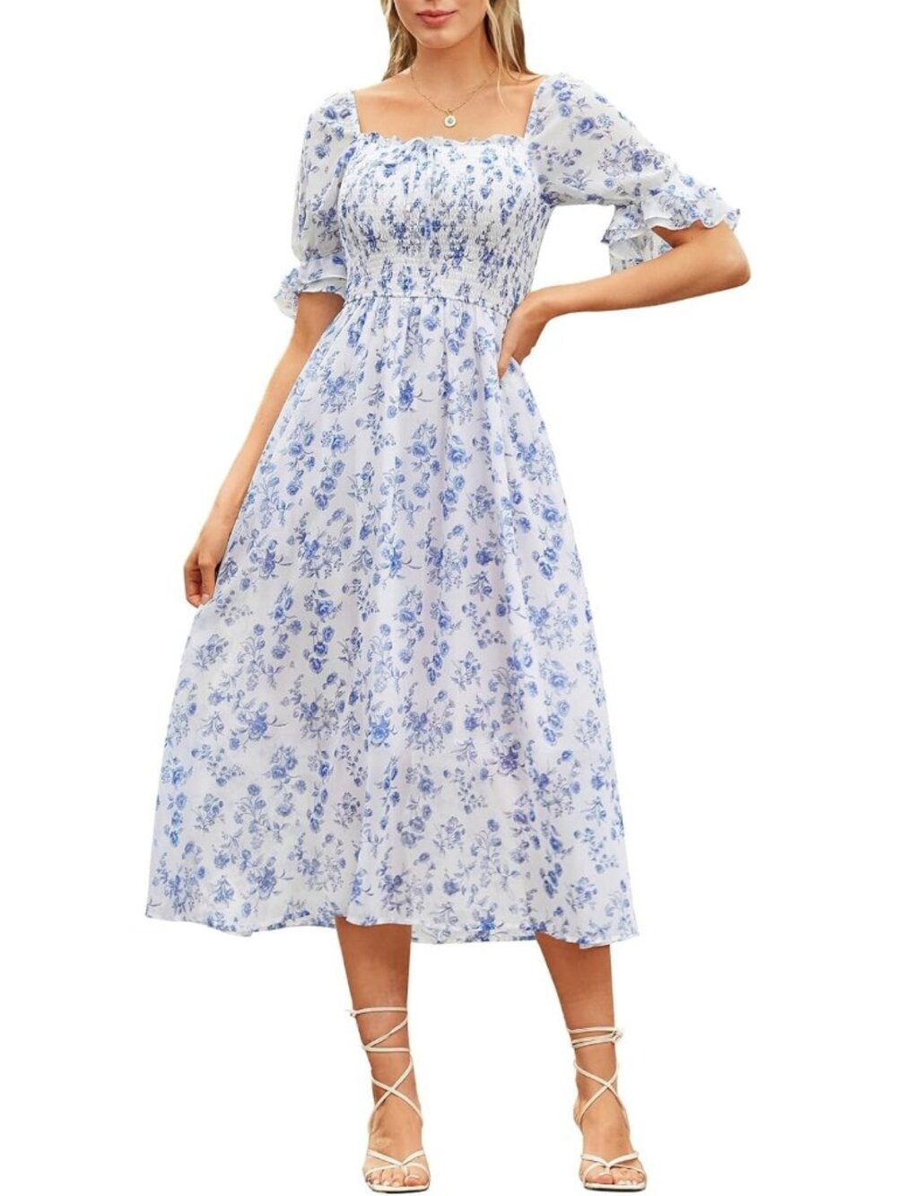 Cottagecore Floral Midi Dress for Women - Summer Boho Style, Vintage Vibes